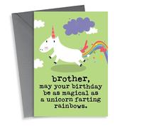 Cute and Funny Birthday Card - Magical Unicorn Farting Rainbows - Brother
