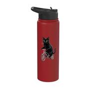 Cute and Funny Black CAT Riding A Bicycle Stainless Steel Insulated Water Bottle