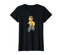 Cute and Funny Chick Riding A Bicycle Value Graphic T-Shirt, Women, Black, L
