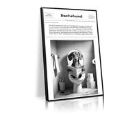 Cute and funny dachshund wall art print, animal encyclopedia introduction print, black dachshund wall art poster, bathroom toilet bathroom decoration（L12 xW8-framed）