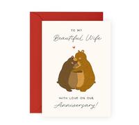 Cute and Heartfelt Anniversary Card for Wife - Anniv Bears - Gifts for Partner, Her, Spouse, Babe, Darling, Honey, Women, Ladies - Romantic Bear Couple Hugging - Includes Envelope