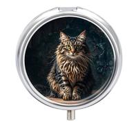 Cute and Lovely Cat Pill Box - 3 Compartment Travel Pill Organizer with Small Mirror, Portable Pillcase for Pocket & Purse, Cute Round Medicine Case, Weekly Medicine Container