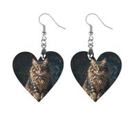 Cute And Lovely Cat Wooden Earrings for Women, Vintage Elegant Wood Jewelry, Lightweight Earrings for Wedding, Party, Everyday Jewelry Gift, Circular, Wood, wood