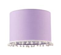 Cute and Modern Cotton Fabric Lamp Shade with White Woolly Pom-Poms Happy Homewares Lilac 10 inches