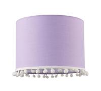 Cute and Modern Lilac Cotton 10" Lamp Shade with Small White Woolly Pom-Poms | for Table Lamp or Ceiling Pendant by Happy Homewares