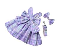 Cute And Stylish Plaid Print Dog Harness Dress With Bowknot Ideal For Enjoying Indoor And Outdoor Activities (Purple, XS)