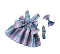 Cute And Stylish Plaid Print Dog Harness Dress With Bowknot Ideal For Small Dogs For Indoor Outdoor Use In Various Sizes (Blue, XL)