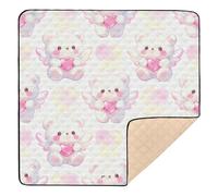 Cute Angel Bear Peach Soft Foam Foldable Baby Play mat for Floor Cozy Breathable Foldable Padded Play Mat for Baby Kids Toddlers Infants, 50'' x 50''
