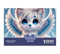 Cute Angel Fox Educational Game Challenge 1000 Piece Puzzle for Adults -Winged Wolf Kitten Waterfall Decompression Fun Present for Home52x38cm/1000pcs