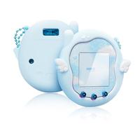 Cute Angel Whisper Silicone Case for Tamagotchi Uni, Full-Body Protective Cover with Decorative Stickers and Acrylic Charm - Blue