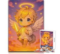 Cute Angel with Sword in The Sky 1000 Piece Jigsaw Puzzles for Adults Creative Problem Solving Game Heartfelt Memorable Gift Idea Size 50x75cm