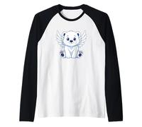 Cute Angelic Polar Bear Cartoon Angel Design Raglan Baseball Tee