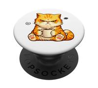 Cute Angry Cat Drinking Coffee Orange Cat Morning Mood Meme PopSockets Adhesive PopGrip