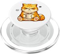 Cute Angry Cat Drinking Coffee Orange Cat Morning Mood Meme PopSockets PopGrip for MagSafe
