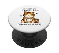 Cute Angry Cat Drinking Coffee Tabby Cat Morning Mood Meme PopSockets Adhesive PopGrip