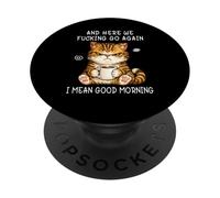 Cute Angry Cat Drinking Coffee Tabby Cat Morning Mood Meme PopSockets Adhesive PopGrip