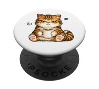 Cute Angry Cat Drinking Coffee Tabby Cat Morning Mood Meme PopSockets Adhesive PopGrip