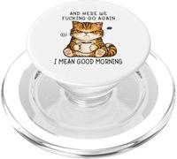 Cute Angry Cat Drinking Coffee Tabby Cat Morning Mood Meme PopSockets PopGrip for MagSafe