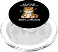Cute Angry Cat Drinking Coffee Tabby Cat Morning Mood Meme PopSockets PopGrip for MagSafe