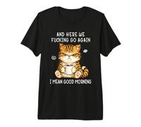 Cute Angry Cat Drinking Coffee Tabby Cat Morning Mood Meme Premium T-Shirt