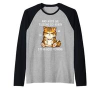 Cute Angry Cat Drinking Coffee Tabby Cat Morning Mood Meme Raglan Baseball Tee