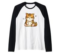 Cute Angry Cat Drinking Coffee Tabby Cat Morning Mood Meme Raglan Baseball Tee