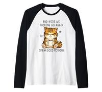 Cute Angry Cat Drinking Coffee Tabby Cat Morning Mood Meme Raglan Baseball Tee