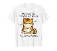 Cute Angry Cat Drinking Coffee Tabby Cat Morning Mood Meme T-Shirt