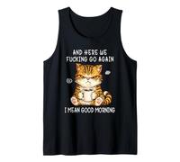Cute Angry Cat Drinking Coffee Tabby Cat Morning Mood Meme Tank Top