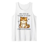 Cute Angry Cat Drinking Coffee Tabby Cat Morning Mood Meme Tank Top