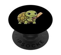 Cute Angry Turtle With Bat Cricket Champs PopSockets Adhesive PopGrip