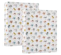 Cute Animal Alphabet Doodle Letters 3 D-Ring Binder A4 2 Pack with 200 Sheet for Kids School Supplies Women Men Office