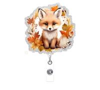 Cute Animal Badge Holders Fall Badge Holder with 360 Swivel Alligator Clip Acrylic Fox Badge Clip Designs Autumn Leaves Badge Reel ID Card Holders Name Card for Teacher Nurse Doctor Worker