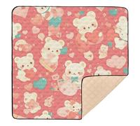 Cute Animal Bear Anime Valentine's Day Peach Soft Foam Baby Play Mat for Indoor Outdoor Waterproof Travel Play Mat for Baby Kids Toddlers Infants, 50'' x 50''