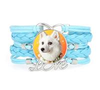 Cute Animal Big Eyes Akita Dog Love Adjustable Leather Braided Bracelet Blu