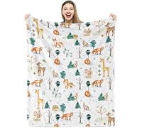 Cute Animal Blanket for Kids, Super Soft Woodland Animal Flannel Fleece Throw Blankets for Boys Girls, Lovely Nordic Jungle Safari Animal Print Fluffy Throw for Toddler Sofa Couch Nursery, 100 x 130cm