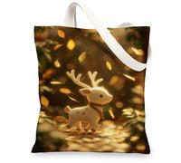 Cute Animal Canvas Tote Bags, Adorable Deer Pattern Eco-Friendly Reusable Shopping Bags, Fanciful Nature Lightweight Washab, Brown, 13x15 Inch
