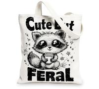 Cute Animal Canvas Tote Bags, Adorable Feral Raccoon Design Reusable Shopping Bags, Fun Fanciful Lightweight Washable Shoulder Bags for Gym Outdoor Travel Beach 13x15 Inch