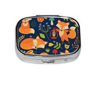 Cute Animal Cartoon Fox,Meta Pill Box 2 Compartment Medicine Case,Portable Organizer,Rectangle Meta Portable Organizer Pill Box 1950 Compartment Medicine Case