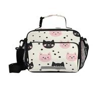 Cute Animal Cat Black Peach Cream Designed Soft Cooler Bag Travel Simple Modern Lunch Box with Handle Bolsa para comida