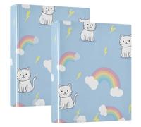 Cute Animal Cat Rainbow Lightening 1 and A Half Inch School Binder Three-Ringing with Pocket Cover Pack of 1/2 Aesthetic Binder 200 Sheets