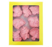 Cute Animal Cookie Cutters Set 8pcs PP Molds for Baking Bear Squirrel Bunny Shapes Kids Kitchen Tools Pink 16.5x21cm