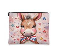 Cute Animal Cosmetic Pouch with Stars, Festive Travel Makeup Bag for Women, Portable Canvas Organizer for Summer Celebrations, patriotic, 7x9 Inch, Donkey