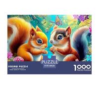 Cute Animal Couple Thousand Pieces Two Squirrels Whimsical Forest Scenecardboard Puzzle for Adults Sturdy Giftable Stress Relief Mindfulness Digital Detox 38x26cm/1000pcs