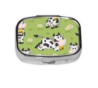 Cute Animal Cow Green,Meta Pill Box 2 Compartment Medicine Case,Portable Organizer,Rectangle Meta Portable Organizer Pill Box 1946 Compartment Medicine Case