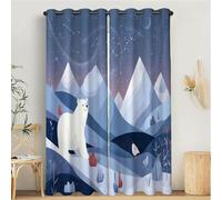 Cute Animal Curtains, Snow Polar Bear 3D Print Pattern Eyelet Thermal Insulated Room Darkening Blackout Window Drapes, for Bedroom Kids Nursery 2 Panels W 66" x L 90", Blue Purple