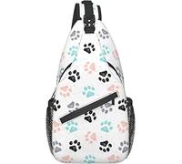 Cute Animal Dog Paw Pattern Crossbody Sling Bag with Adjustable Shoulder Strap Backpack for Hiking Travel Sport Climbing