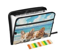 Cute Animal Dogs Beach Expandable Hanging File Folders 13 Pockets A4 Letter Size with Zipper Closure for Business File Pocket Folders expando
