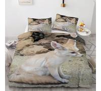 Cute Animal Duvet Cover 120x150cm Fennec Fox Bedding Set 3 Pieces - 110gsm Soft Brushed Microfiber Quilt Cover, Bed Set with 2 Pillowcases 50x75 cm, Zipper Closure -Kg992