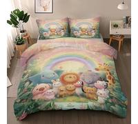 Cute Animal Duvet Cover Set Super King, Jungle Wildlife Bedding Quilt Cover Set, Kawaii Cartoon Animal Duvet Cover with 2 Pillowcases, Microfibre Reversible Bed Covers 3 Pcs with Zipper Closure